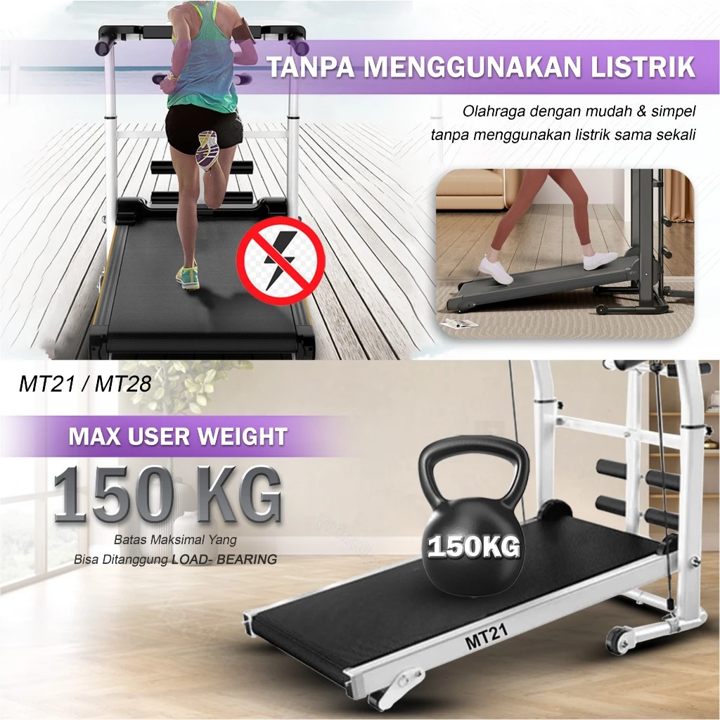TWEN MT28 Putih Treadmill Manual Tanpa Listrik Gambar produk 6