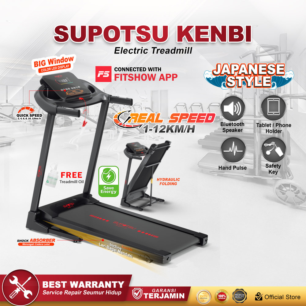 SUPOTSU Kenbi Hitam Treadmill Listrik