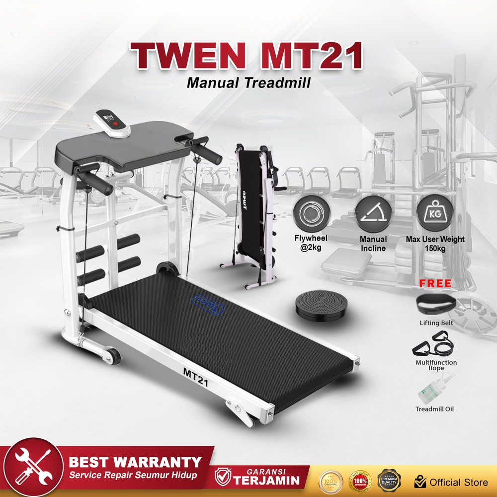 TWEN MT21 Putih Treadmill Manual Tanpa Listrik
