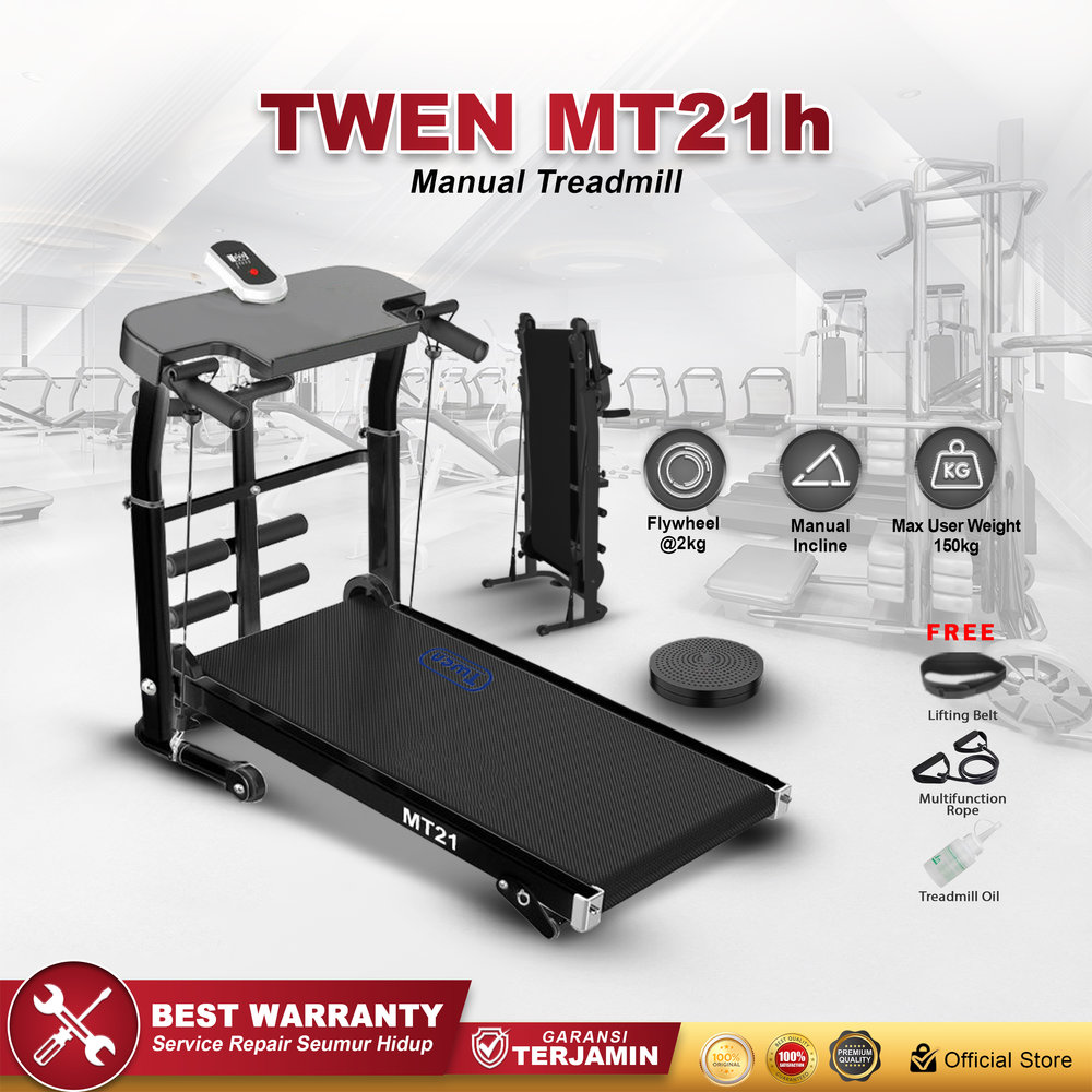 TWEN MT21 Hitam Treadmill Manual Tanpa Listrik