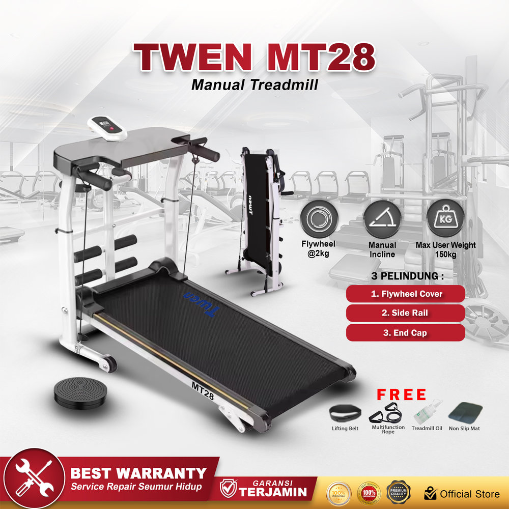 TWEN MT28 Putih Treadmill Manual Tanpa Listrik