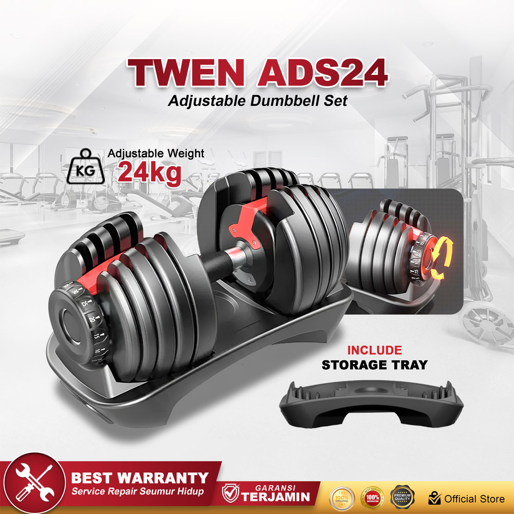 Twen Adjustable Dumbbell Set 24kg Alat Fitness