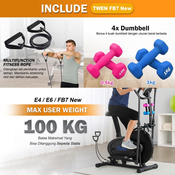 Twen FB7 Black Elliptical Bike Tracer Cross Trainer Orbitrack Alat Fitness - FB7 NEW Gambar produk 4