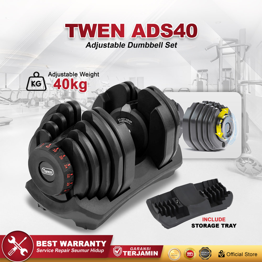 Twen Adjustable Dumbbell Set 40kg Alat Fitness