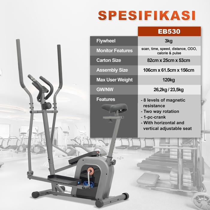 TWEN EB530 Alat Fitness Elliptical Crosstrainer Magnetic Elliptical Bike - EB530 Magnetic Elliptical Bike Gambar produk 6
