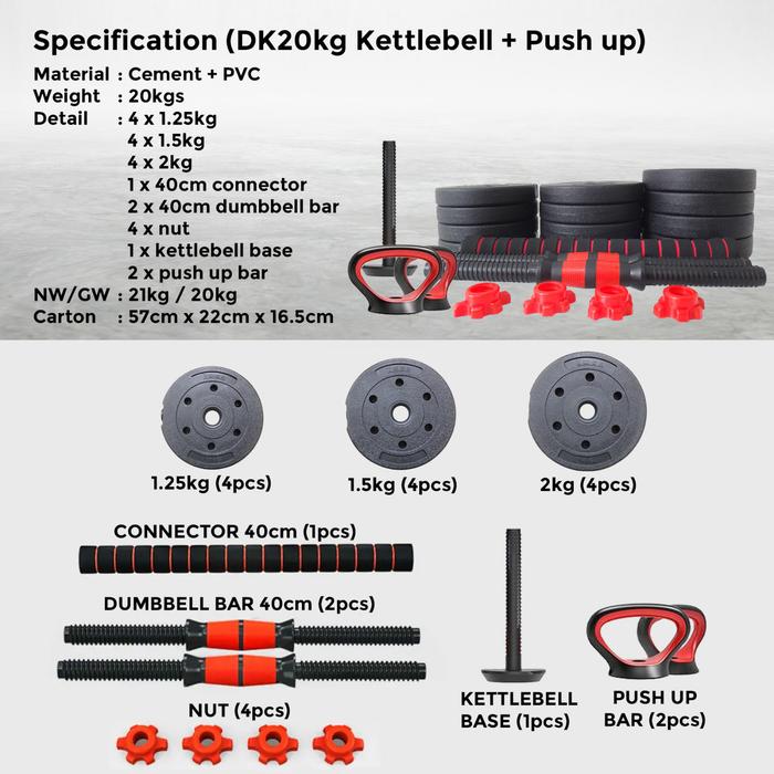 TWEN Dumbbell Set 20kg Kettlebell Gambar produk 2