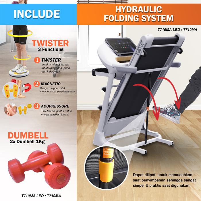 TWEN T7010MA LED Putih Treadmill Listrik Multifungsi Gambar produk 3