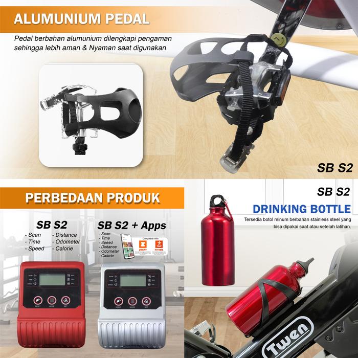 Twen S2 White + App Spin Bike Gambar produk 5