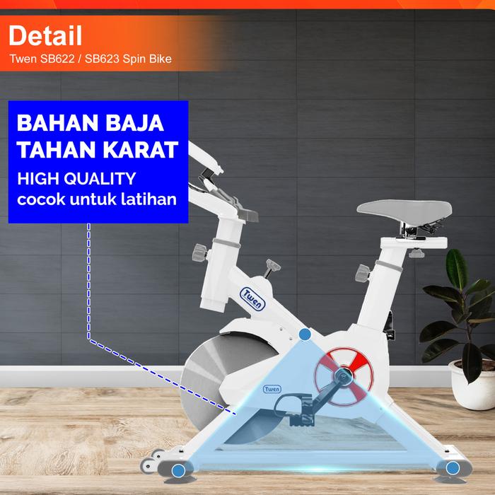 Twen SB622 Spinning Bike Kardio Alat Fitness - SB622 White Gambar produk 6