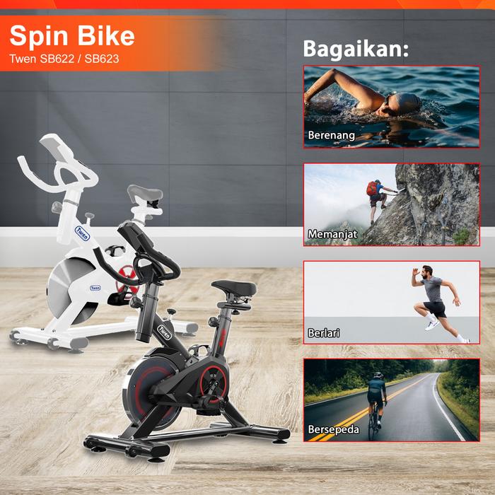 Twen SB622 Spinning Bike Kardio Alat Fitness - SB622 White Gambar produk 7