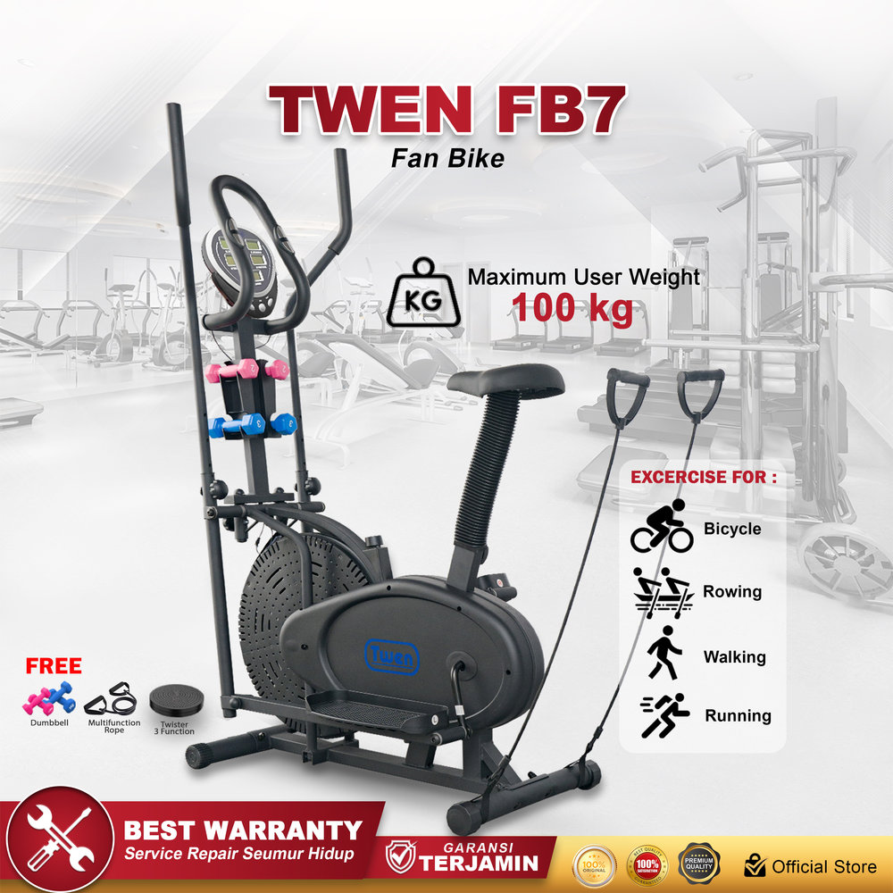 Twen FB7 Black Elliptical Bike Tracer Cross Trainer Orbitrack Alat Fitness - FB7 NEW