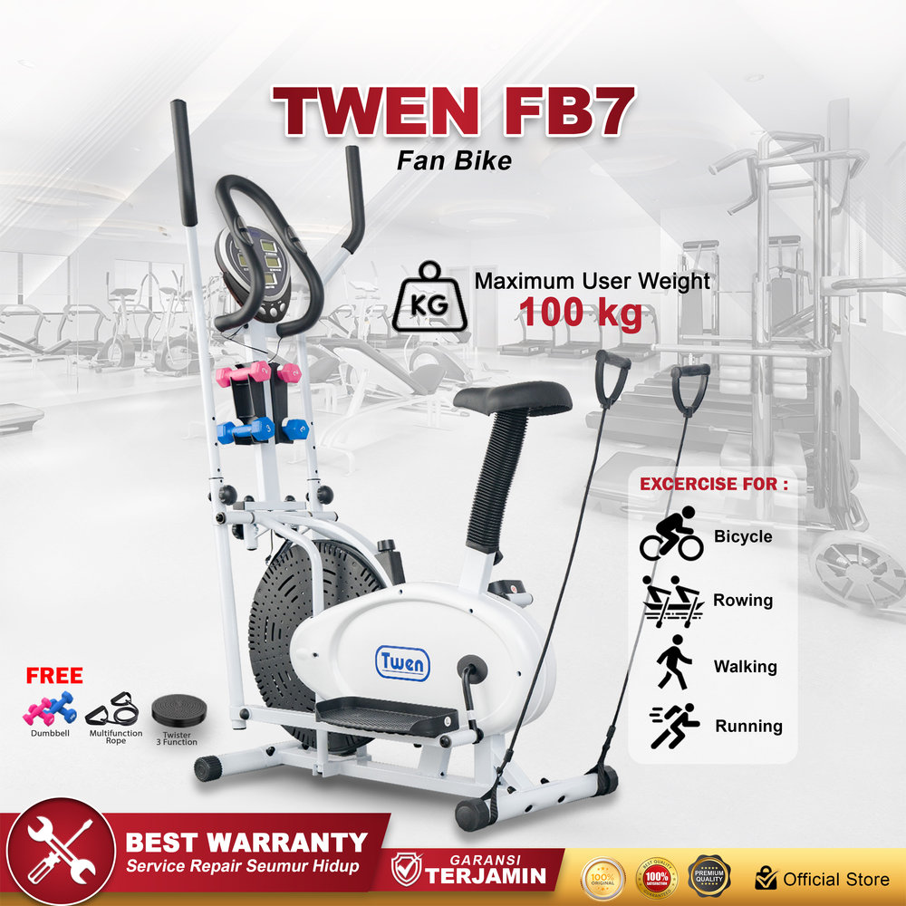 Twen FB7 Putih Elliptical Bike Tracer Cross Trainer Orbitrack Alat Fitness - FB7 New