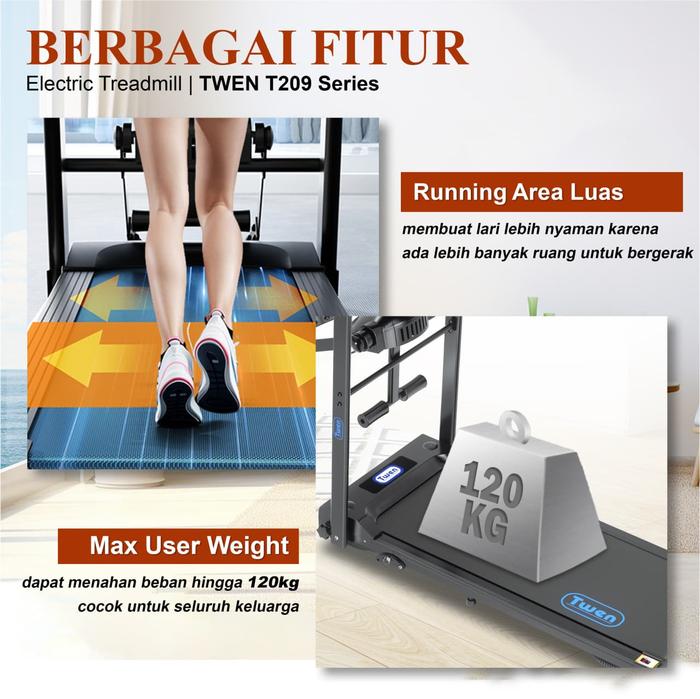 TWEN T209M Treadmil Listrik Multifungsi Gambar produk 8