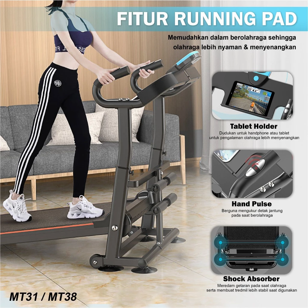TWEN MT21 Putih Treadmill Manual Tanpa Listrik Gambar produk 4