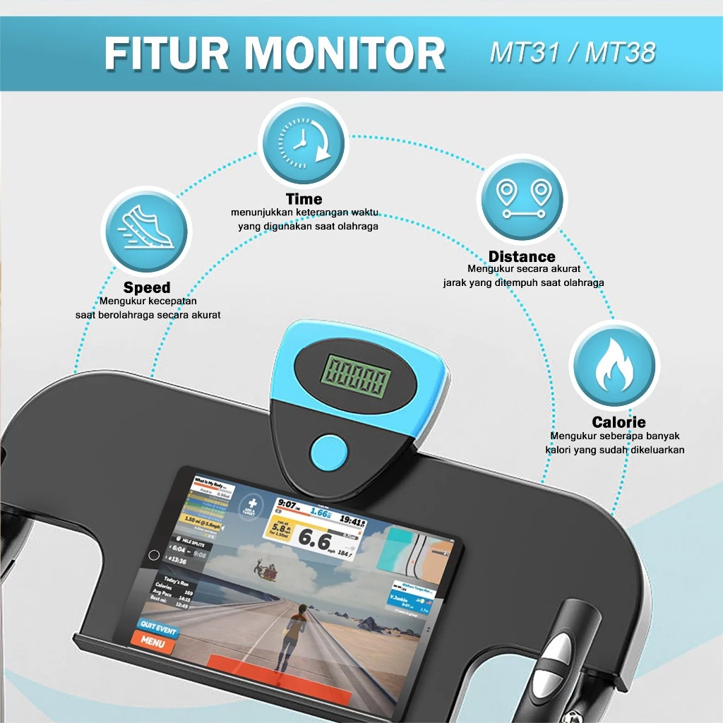 TWEN MT21 Putih Treadmill Manual Tanpa Listrik Gambar produk 3