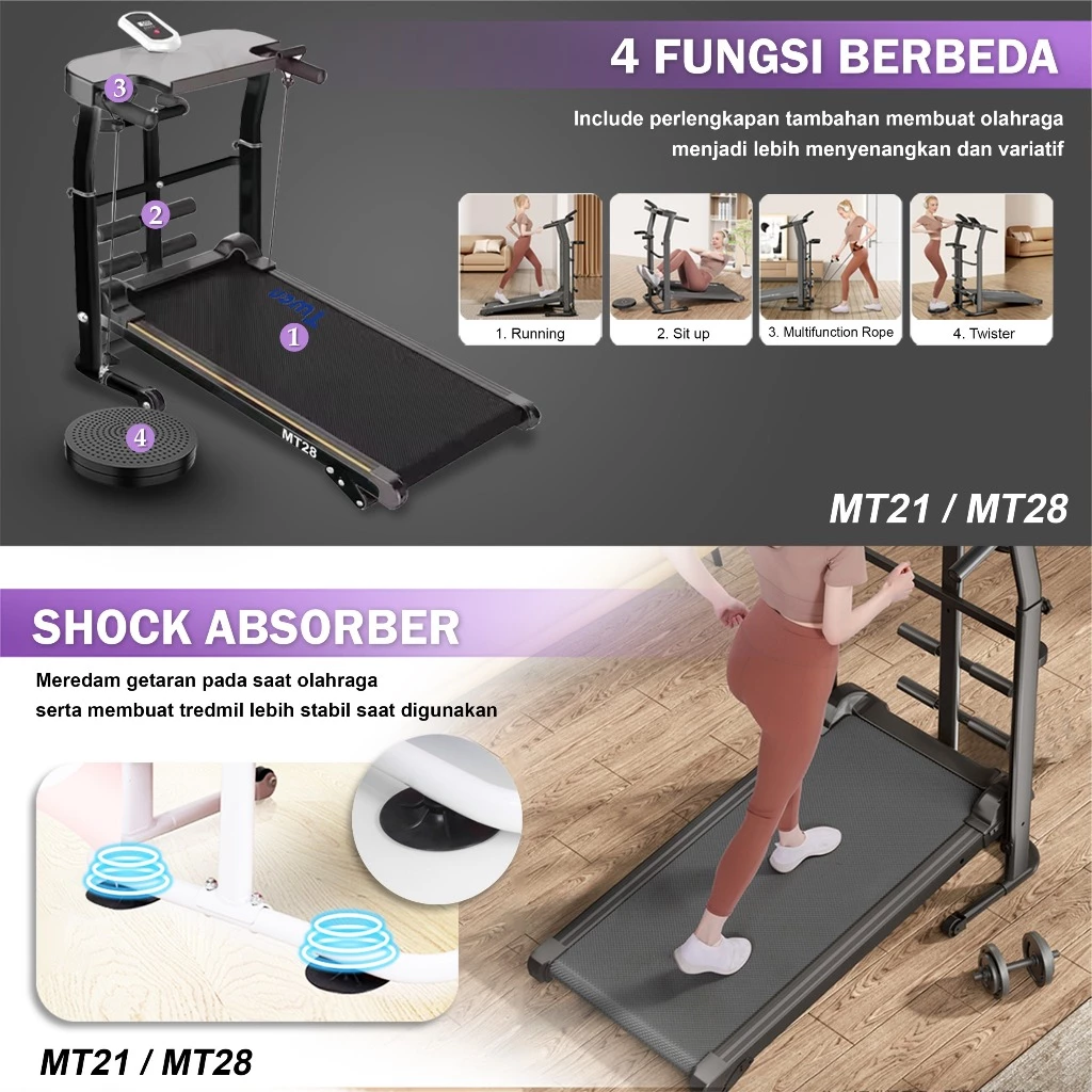 TWEN MT21 Putih Treadmill Manual Tanpa Listrik Gambar produk 6