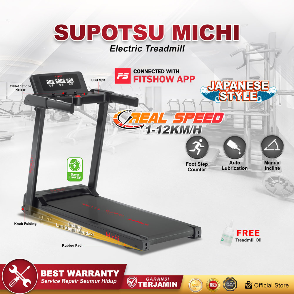 SUPOTSU Michi Hitam Treadmill Listrik
