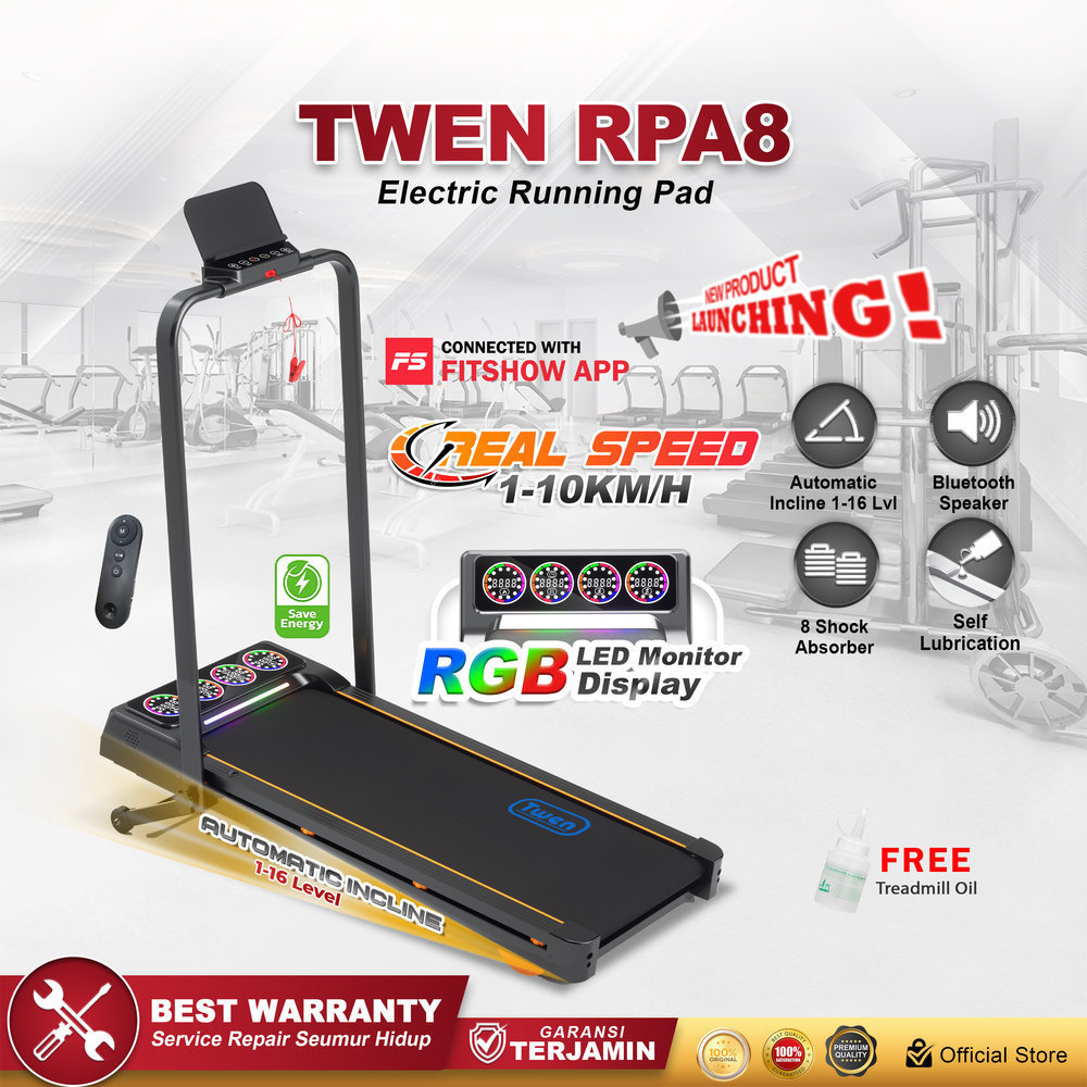 TWEN RPA8 Hitam Running Pad Treadmill Listrik