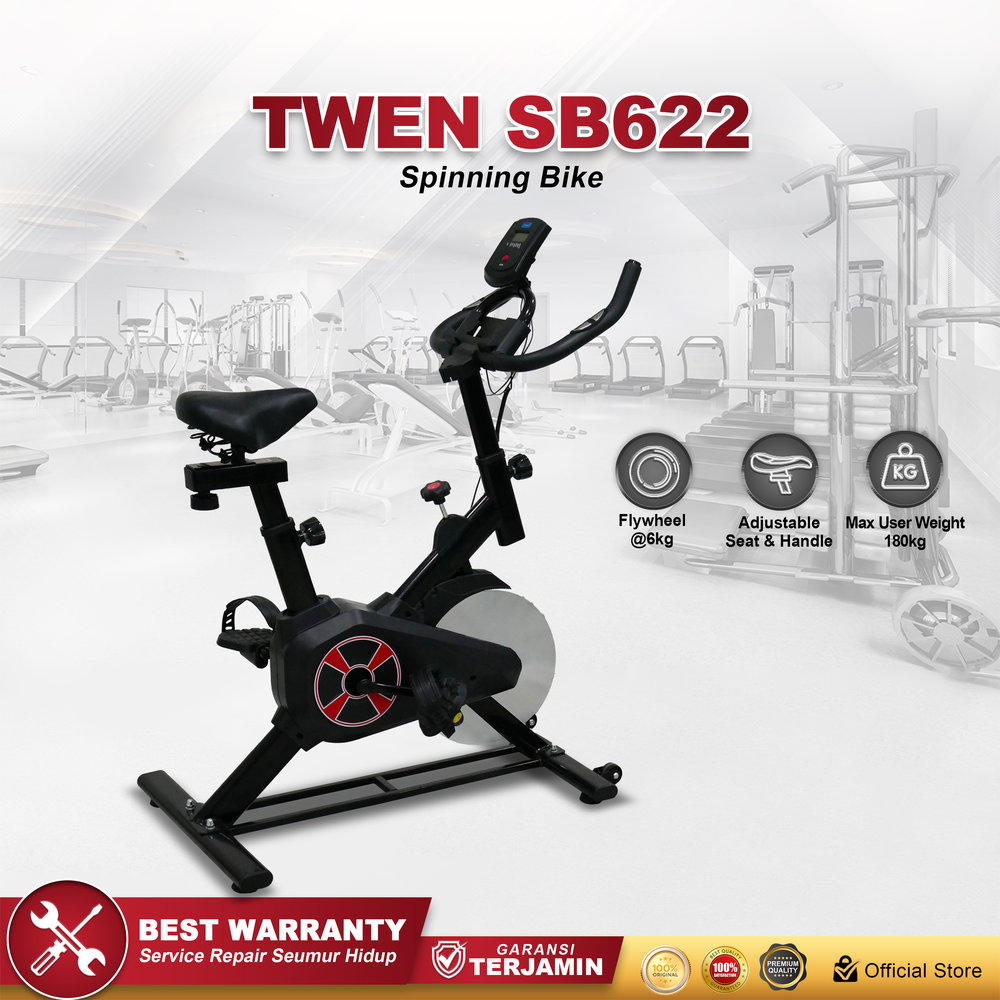 Twen SB622 Spinning Bike Kardio Alat Fitness - SB622 New Black