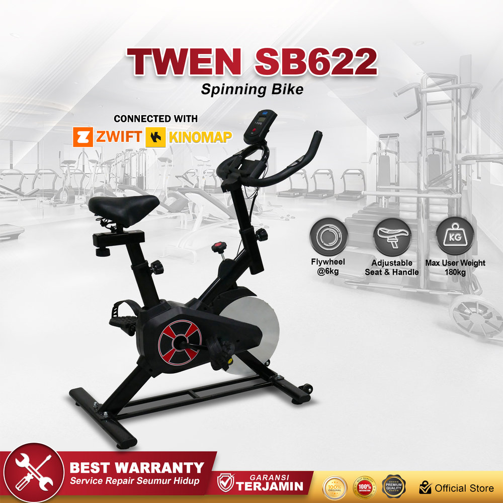 Twen SB622 Spinning Bike Kardio Alat Fitness - SB622 New Black + App