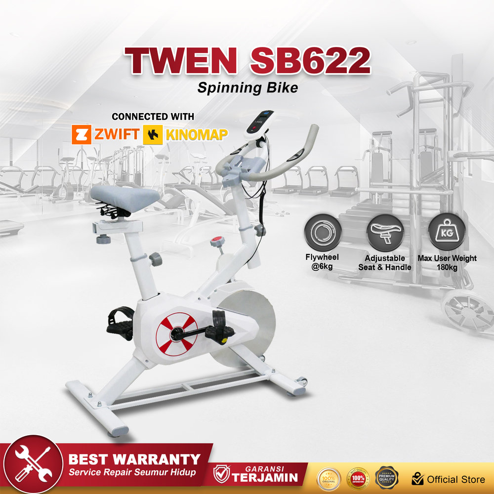 Twen SB622 Spinning Bike Kardio Alat Fitness - SB622 White + App
