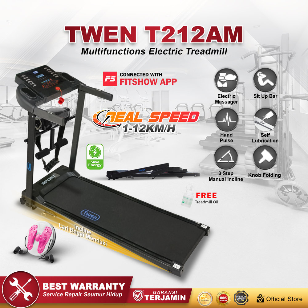 TWEN T212M Real Treadmill Listrik Multifungsi
